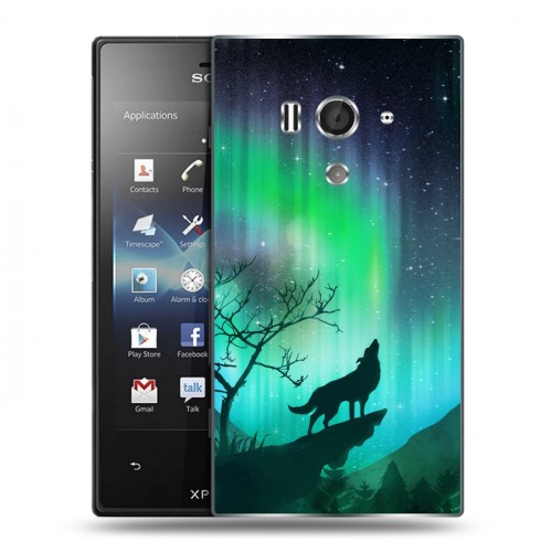 Дизайнерский пластиковый чехол для Sony Xperia acro S Северное сияние и волк