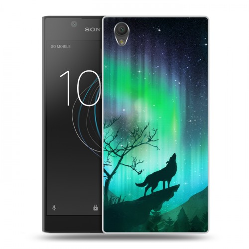 Дизайнерский пластиковый чехол для Sony Xperia L1 Северное сияние и волк