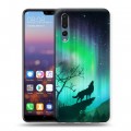 Дизайнерский силиконовый с усиленными углами чехол для Huawei P20 Pro Северное сияние и волк