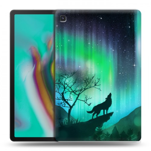 Дизайнерский силиконовый чехол для Samsung Galaxy Tab S5e Северное сияние и волк