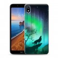 Дизайнерский силиконовый чехол для Xiaomi RedMi 7A Северное сияние и волк