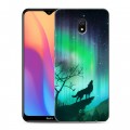 Дизайнерский силиконовый с усиленными углами чехол для Xiaomi RedMi 8A Северное сияние и волк