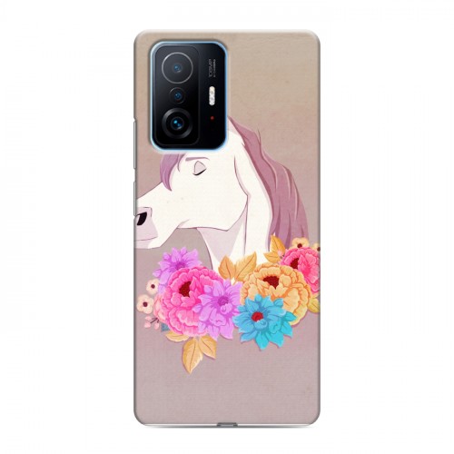 Дизайнерский силиконовый с усиленными углами чехол для Xiaomi 11T Животные с цветами