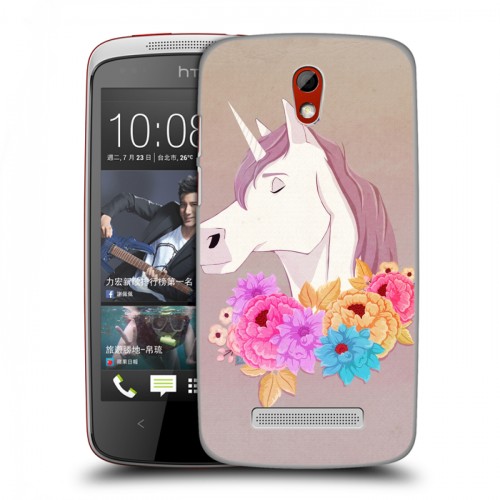 Дизайнерский пластиковый чехол для HTC Desire 500 Животные с цветами