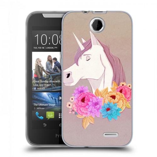 Дизайнерский силиконовый чехол для HTC Desire 310 Животные с цветами