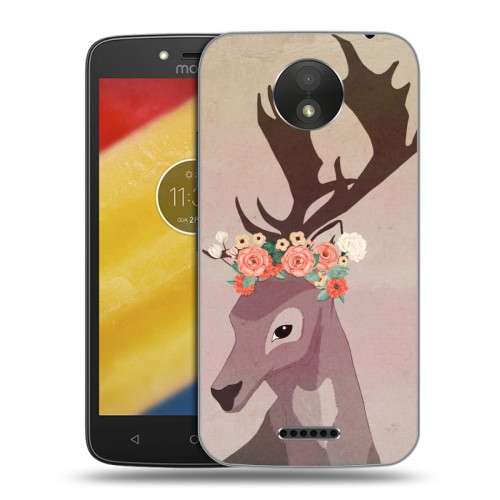 Дизайнерский пластиковый чехол для Motorola Moto C Plus Животные с цветами