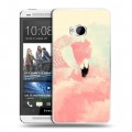 Дизайнерский пластиковый чехол для HTC One (M7) Dual SIM Розовые фламинго