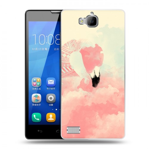 Дизайнерский пластиковый чехол для Huawei Honor 3c Розовые фламинго