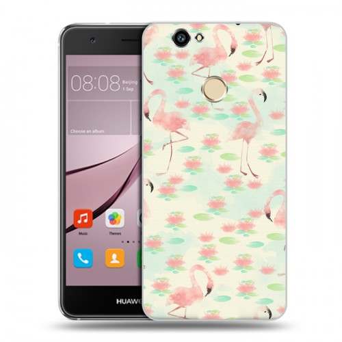 Дизайнерский силиконовый с усиленными углами чехол для Huawei Nova Розовые фламинго