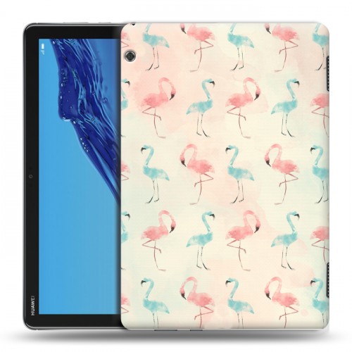 Дизайнерский силиконовый с усиленными углами чехол для Huawei MediaPad T5 Розовые фламинго