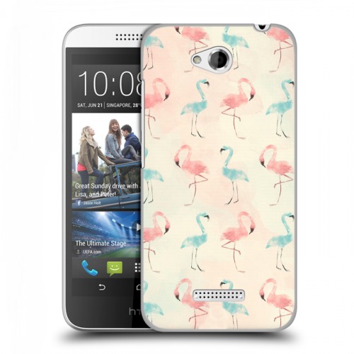 Дизайнерский пластиковый чехол для HTC Desire 616 Розовые фламинго