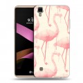 Дизайнерский пластиковый чехол для LG X Style Розовые фламинго