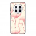 Дизайнерский силиконовый с усиленными углами чехол для Huawei Mate 50 Pro Розовые фламинго