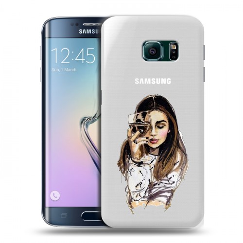 Полупрозрачный дизайнерский пластиковый чехол для Samsung Galaxy S6 Edge Девушка и бокал