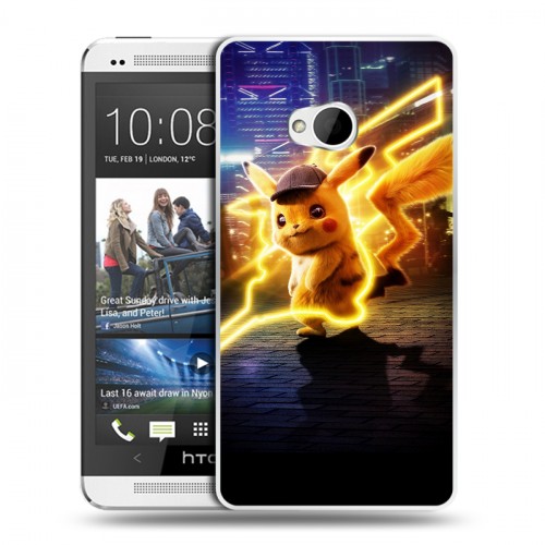 Дизайнерский пластиковый чехол для HTC One (M7) Dual SIM Покемон. Детектив Пикачу
