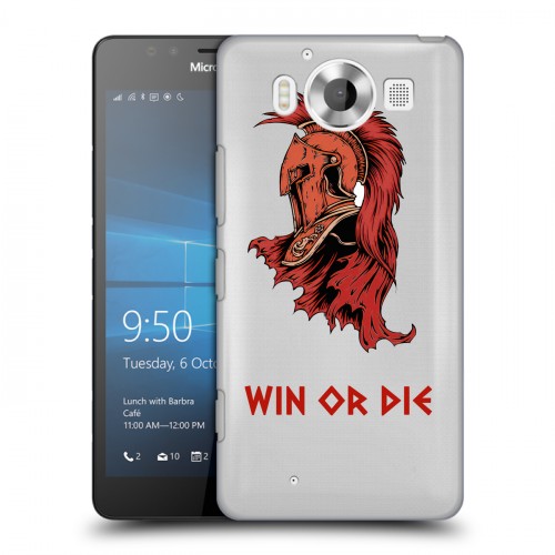 Полупрозрачный дизайнерский пластиковый чехол для Microsoft Lumia 950 Red White Fans