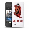 Полупрозрачный дизайнерский пластиковый чехол для HTC Desire 300 Red White Fans