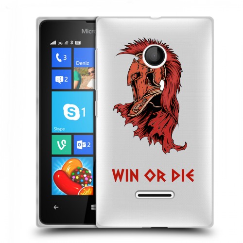 Полупрозрачный дизайнерский пластиковый чехол для Microsoft Lumia 435 Red White Fans