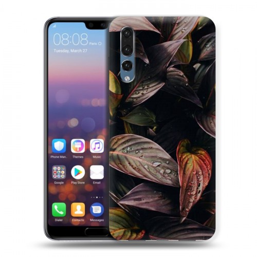 Дизайнерский силиконовый с усиленными углами чехол для Huawei P20 Pro Нуарные листья