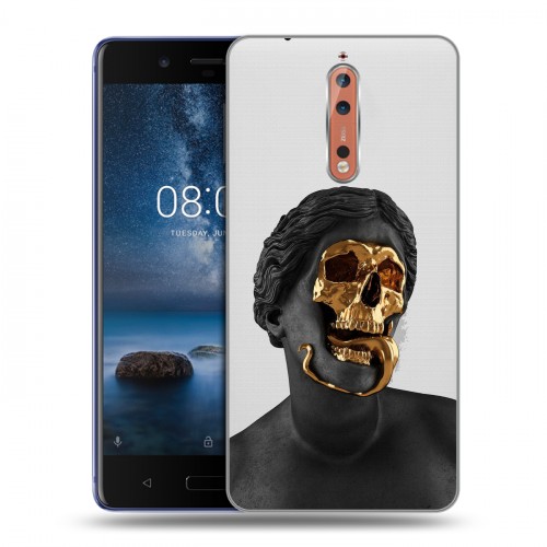 Полупрозрачный дизайнерский пластиковый чехол для Nokia 8 Черное золото