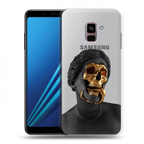 Полупрозрачный дизайнерский пластиковый чехол для Samsung Galaxy A8 Plus (2018) Черное золото