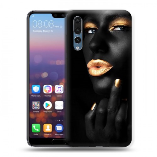 Дизайнерский силиконовый с усиленными углами чехол для Huawei P20 Pro Черное золото