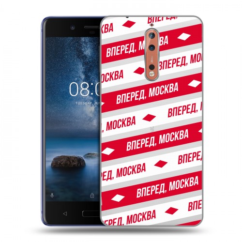 Полупрозрачный дизайнерский пластиковый чехол для Nokia 8 Red White Fans