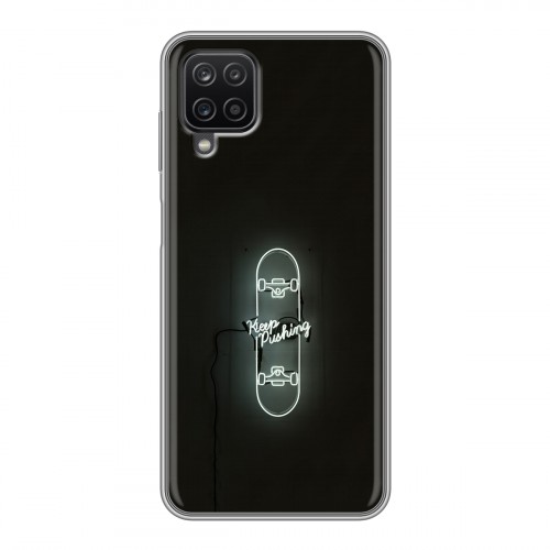 Дизайнерский силиконовый с усиленными углами чехол для Samsung Galaxy A12 Минимализм на черном