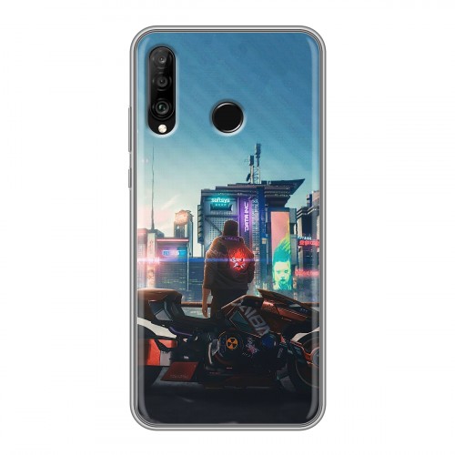 Дизайнерский силиконовый с усиленными углами чехол для Huawei P30 Lite Cyberpunk 2077