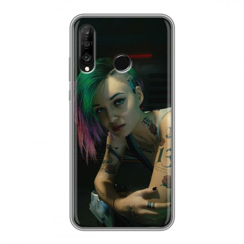 Дизайнерский силиконовый с усиленными углами чехол для Huawei P30 Lite Cyberpunk 2077