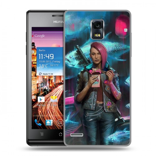 Дизайнерский пластиковый чехол для Huawei Ascend P1 Cyberpunk 2077