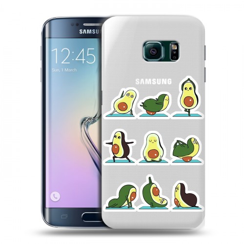 Полупрозрачный дизайнерский пластиковый чехол для Samsung Galaxy S6 Edge Йога авокадо