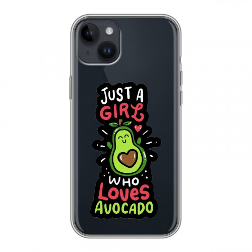 Полупрозрачный дизайнерский пластиковый чехол для Iphone 14 Plus Авокадо