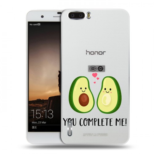 Полупрозрачный дизайнерский пластиковый чехол для Huawei Honor 6 Plus Парочка Авокадо