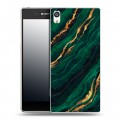 Дизайнерский пластиковый чехол для Sony Xperia E5 Мрамор зеленое золото