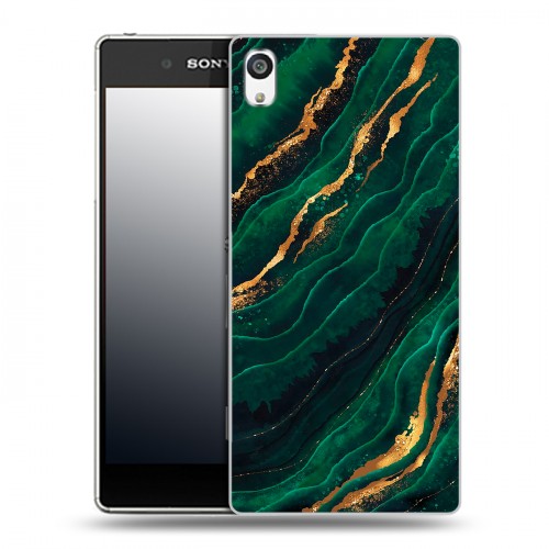 Дизайнерский пластиковый чехол для Sony Xperia E5 Мрамор зеленое золото
