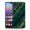 Дизайнерский силиконовый с усиленными углами чехол для Huawei P20 Pro Мрамор зеленое золото
