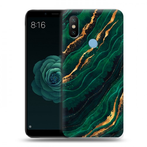Дизайнерский силиконовый чехол для Xiaomi Mi A2 Мрамор зеленое золото