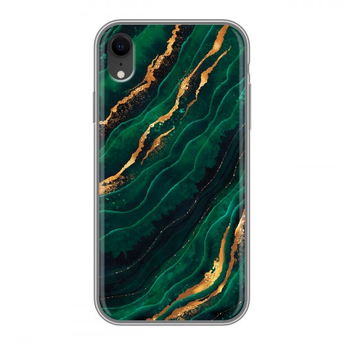 Дизайнерский силиконовый чехол для Iphone Xr Мрамор зеленое золото