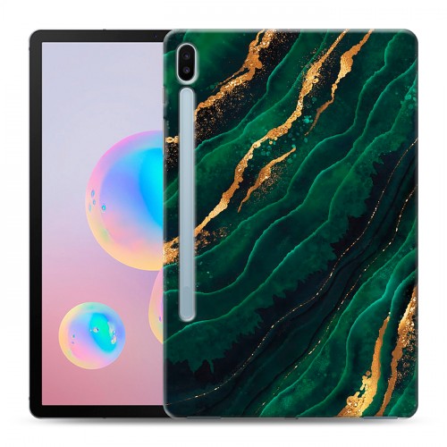 Дизайнерский силиконовый чехол для Samsung Galaxy Tab S6 Мрамор зеленое золото