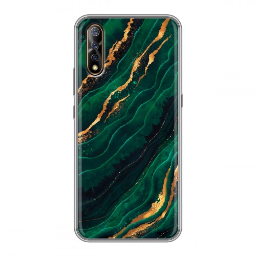 Дизайнерский силиконовый с усиленными углами чехол для Vivo V17 Neo Мрамор зеленое золото