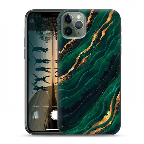 Дизайнерский силиконовый чехол для Iphone 11 Pro Мрамор зеленое золото