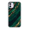 Дизайнерский силиконовый чехол для Iphone 11 Мрамор зеленое золото