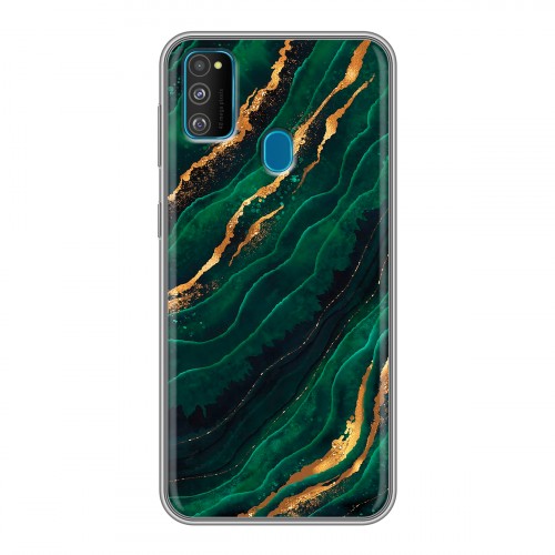 Дизайнерский силиконовый чехол для Samsung Galaxy M30s Мрамор зеленое золото