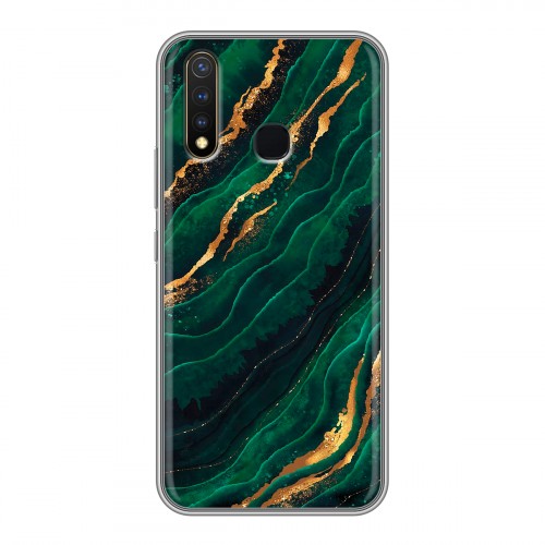 Дизайнерский силиконовый чехол для Vivo Y19 Мрамор зеленое золото
