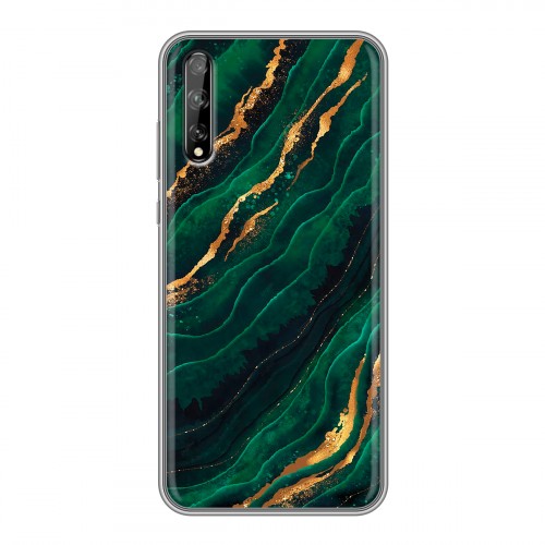 Дизайнерский силиконовый чехол для Huawei Y8p Мрамор зеленое золото