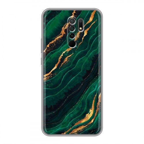 Дизайнерский силиконовый чехол для Xiaomi RedMi 9 Мрамор зеленое золото