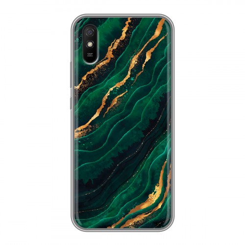 Дизайнерский силиконовый чехол для Xiaomi RedMi 9A Мрамор зеленое золото