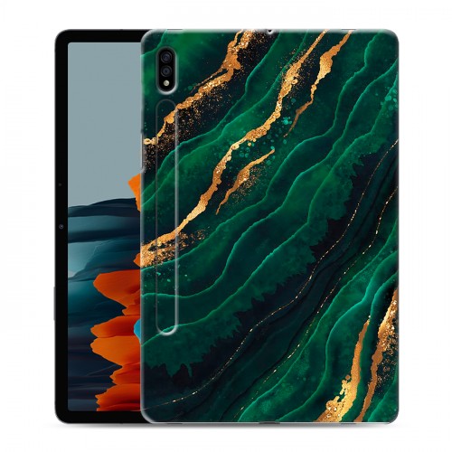 Дизайнерский силиконовый чехол для Samsung Galaxy Tab S7 Мрамор зеленое золото