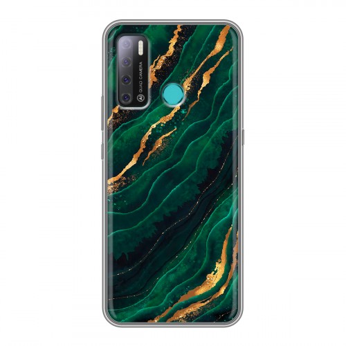 Дизайнерский силиконовый с усиленными углами чехол для Tecno Pouvoir 4 Мрамор зеленое золото
